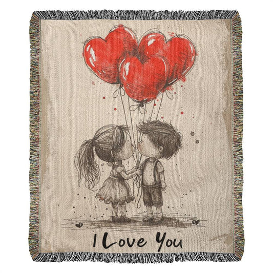 Cherished Embrace - Love Balloon Woven Blanket
