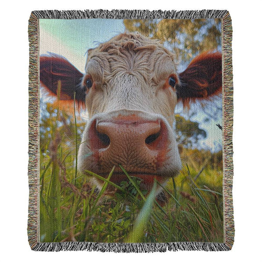 Meadow Memento Woven Blanket (Cow Selfie)