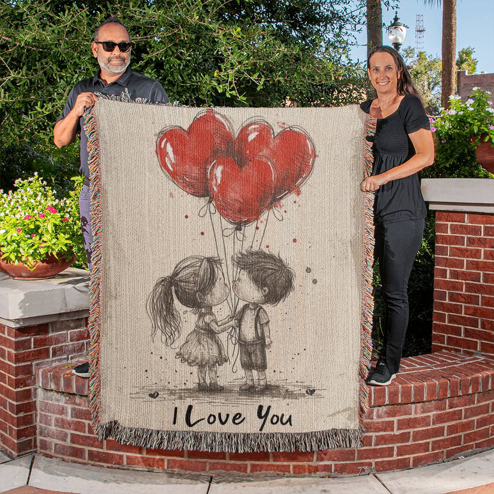 Cherished Embrace - Love Balloon Woven Blanket