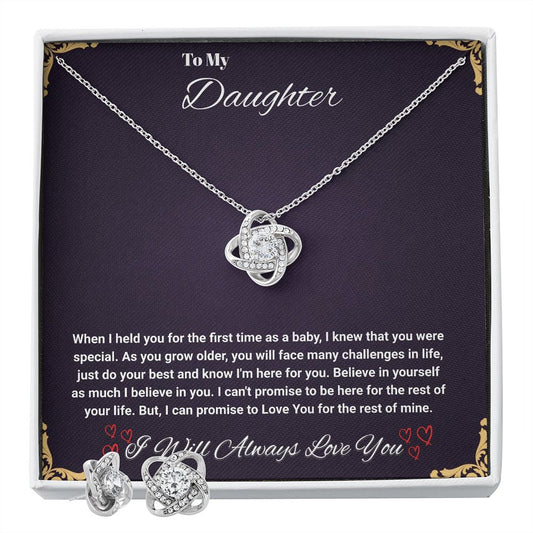 To My Daughter I Promise: Love Knot Ear Ring & Necklace Set